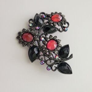 Vintage 1928 Brooch Pin Rhinestone Flowers Victorian Revival Statement Goth